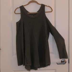 Free People Cold Shoulder Sweater - Olive, XS